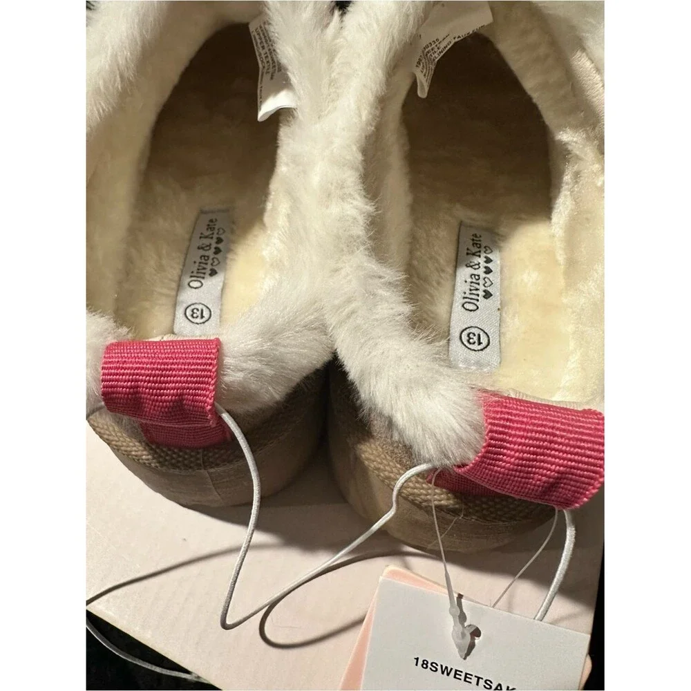 Olivia and Kate Cozy beige Faux-Fur Lined Slippers girls size 13M